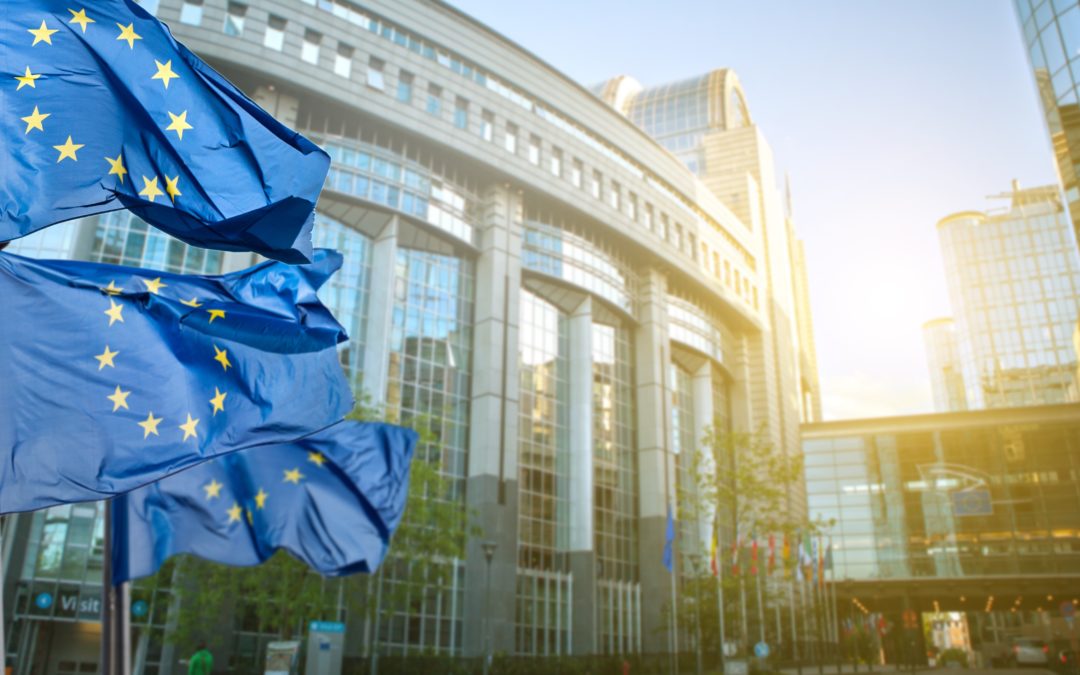 European,Union,Flag,Against,Parliament,In,Brussels,,Belgium